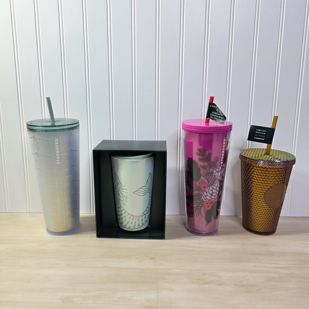 Lot of 4 Starbucks Cups 2021 Christmas 50th Anniversary Mermaid Tumbler New